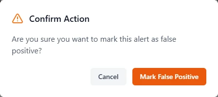 Confirmation dialog asking whether to mark the alert as a false positive